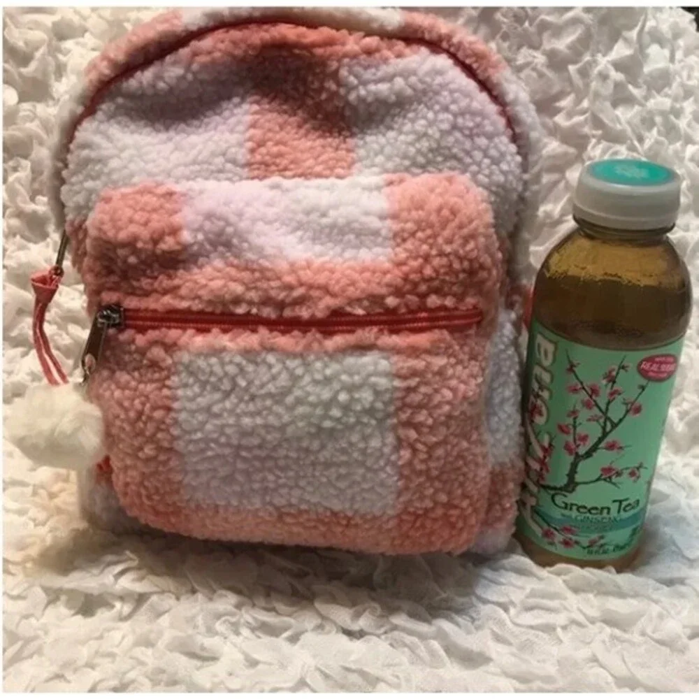 Mini Backpack Cat & Jack   pink and white Plaid Sherpa Mini Backpack size S